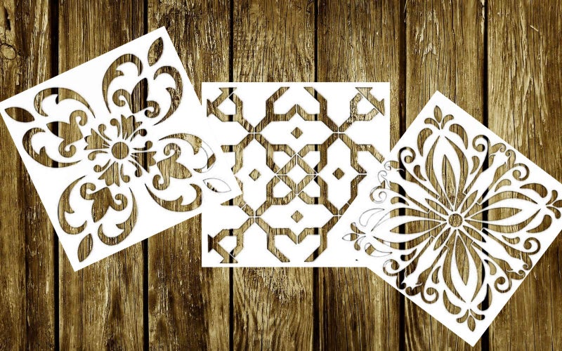 OBUY Stencils Set (12x12 Inch) Laser Cut Painting Stencil Wall Tile Fabric Cloth Wood Stencils -Reusable Template(Pack of 3) (PH-1) - Image 1